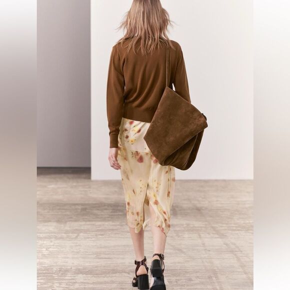 ZARA ZW COLLECTION SHEER FLORAL MIDI SKIRT - Picture 6 of 10